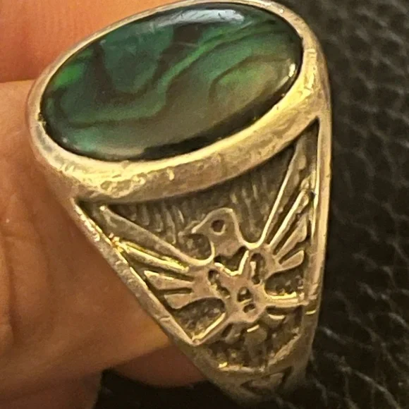 Native Eagle Magical Cabochon Abalone 🦅 Sterling Silver 925 Ring size 14 1/2🟣 - Picture 6 of 8